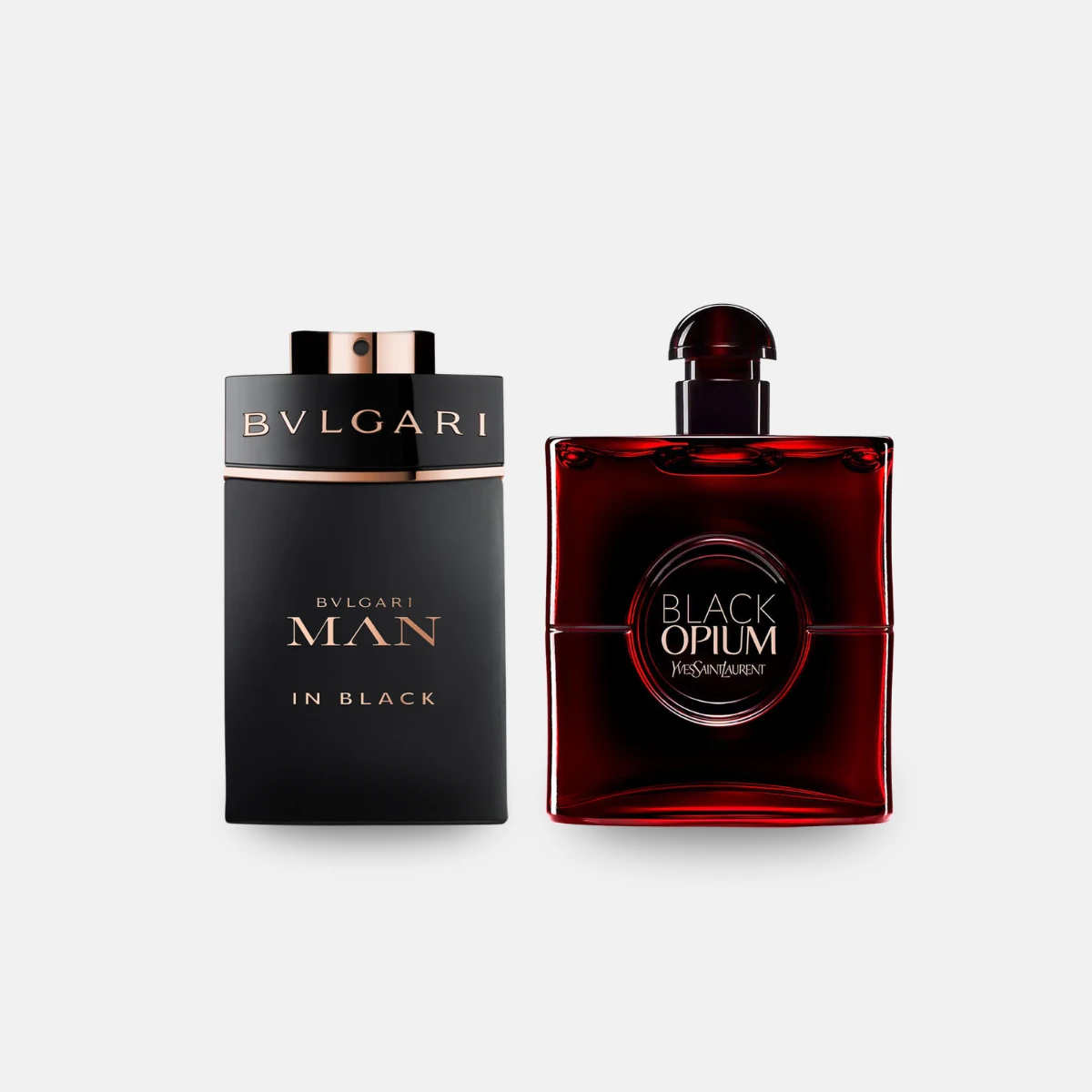 Man in Black und Black Opium Over Red nebeneinander